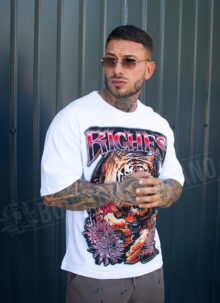 Tricou barbatesc alb cu imprimeu grafic „RICHES TIGER” T1117-2