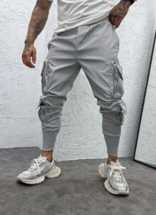 Pantaloni sport gri tip cargo stil tech C093