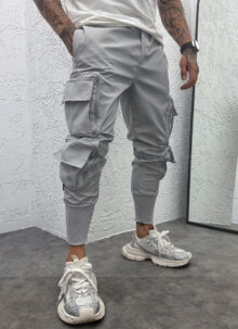 Pantaloni sport gri tip cargo stil tech C093