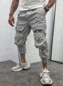 Pantaloni sport gri tactici tip cargo C094