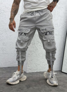 Pantaloni sport gri tactici tip cargo C094