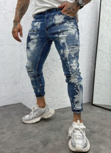 Blugi barbatesti albastri cu aspect ,,Acid Wash" A3996