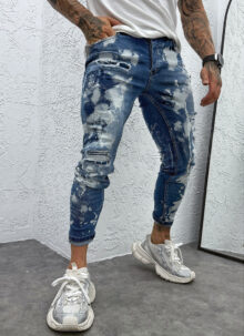 Blugi barbatesti albastri cu aspect ,,Acid Wash" A3996