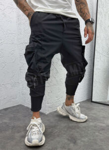 Pantaloni sport negri stil cargo C110