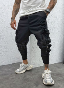 Pantaloni sport negri stil cargo C110