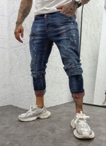 Blugi barbatesti albastri cu stropi rosii A811-05