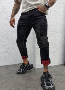 Set barbatesc denim negru cu stropi rosii L879-3
