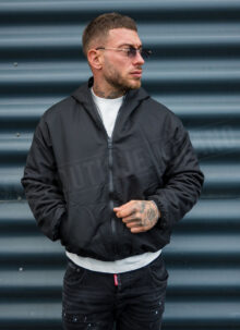 Geaca barbateasca reversibila ,,LOS ANGELES" – puf gri / material negru K253-2
