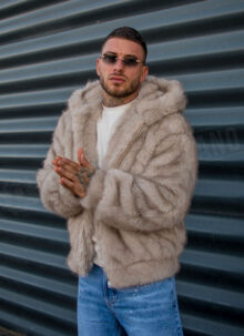 Geaca barbateasca de puf „FURIOUS LUX” bej cu gluga K1003-5