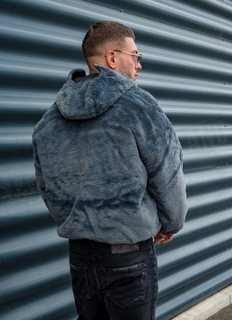 Geaca barbateasca reversibila minimalista gri K252-2