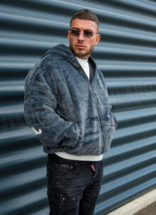 Geaca barbateasca reversibila ,,LOS ANGELES" – puf gri / material negru K253-2