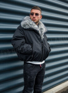 Geaca barbateasca neagra cu blana – „LUX FUR BOMBER” K20154-1