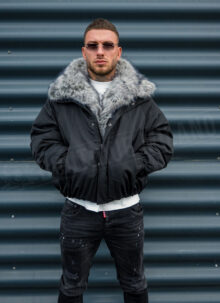 Geaca barbateasca neagra cu blana – „LUX FUR BOMBER” K20154-1