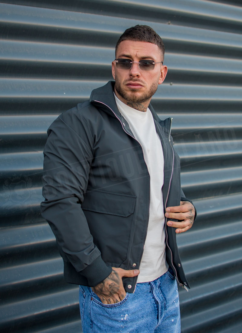 Geaca barbateasca tip windbreaker gri inchis K3694-2