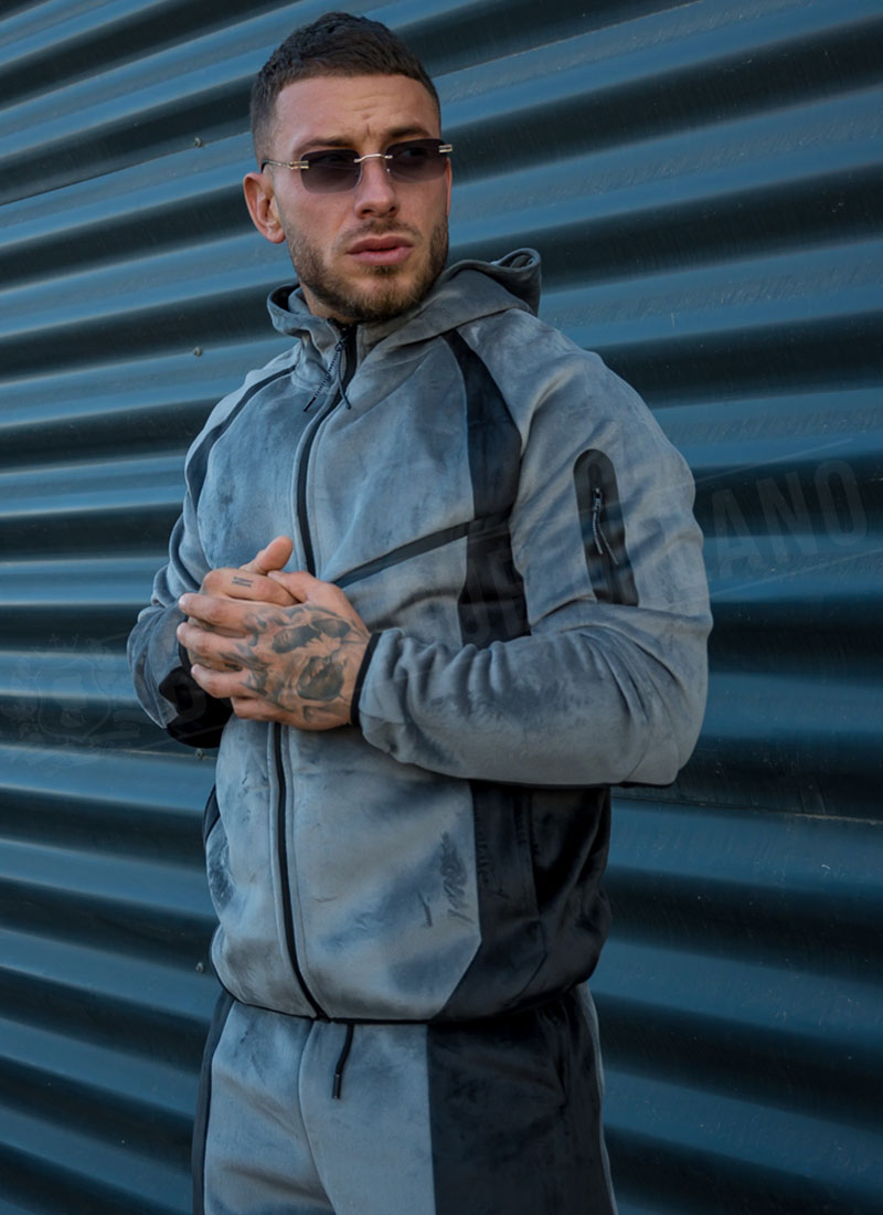 Trening barbatesc de plus „VELOUR TECH FLEECE” cu fermoar – gri / negru L2117-1
