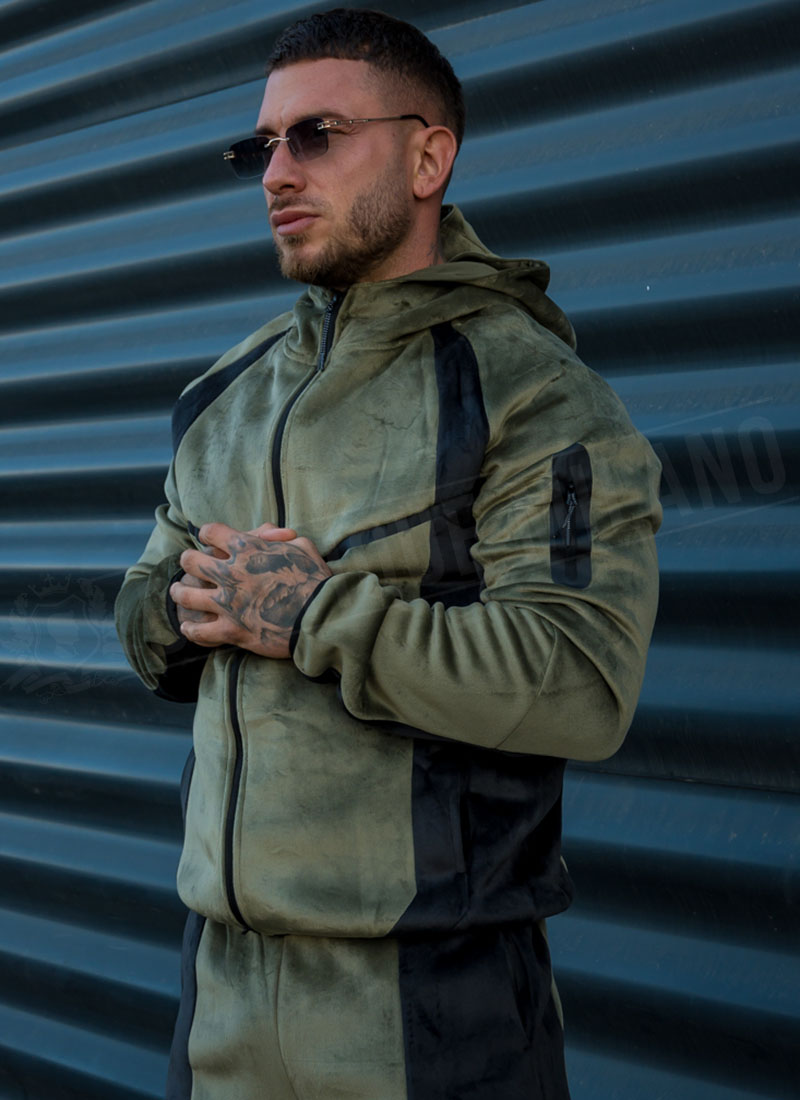 Trening barbatesc de plus „VELOUR TECH FLEECE” cu fermoar – verde/negru L2117-3