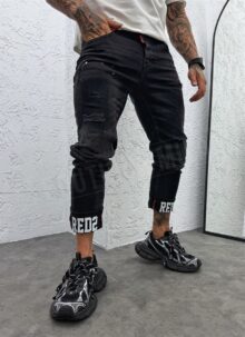 Set barbatesc denim negru cu stropi albi L879-2
