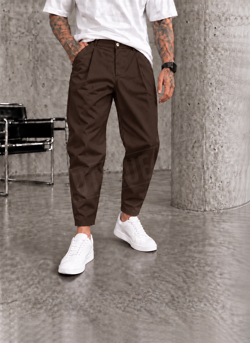 Pantaloni barbatesti smart-casual maro inchis „SMART BLACK PLEATED” P19212-4
