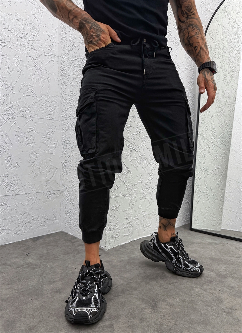 Pantaloni barbatesti cargo negri „STREET CARGO” A22767-1