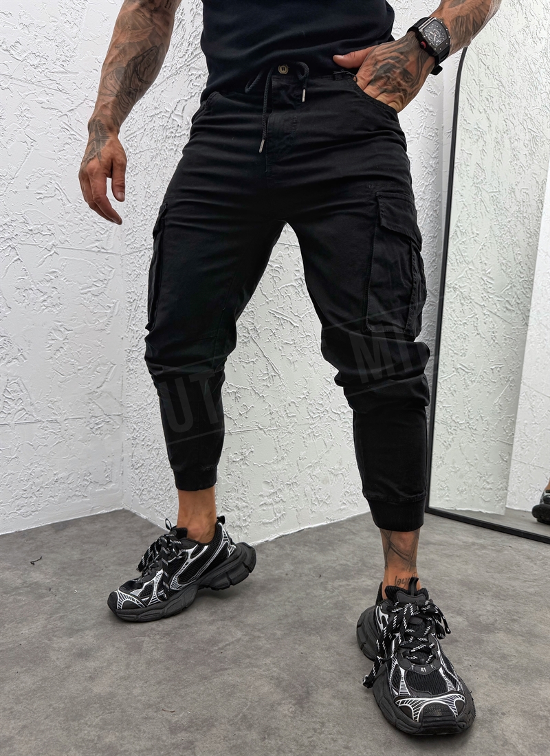 Pantaloni barbatesti cargo negri „STREET CARGO” A22767-1