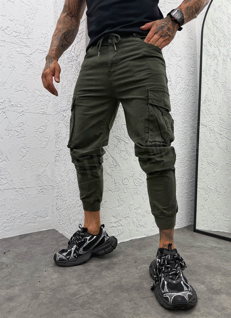 Pantaloni barbatesti cargo verde maslin „STREET CARGO” A22767-3