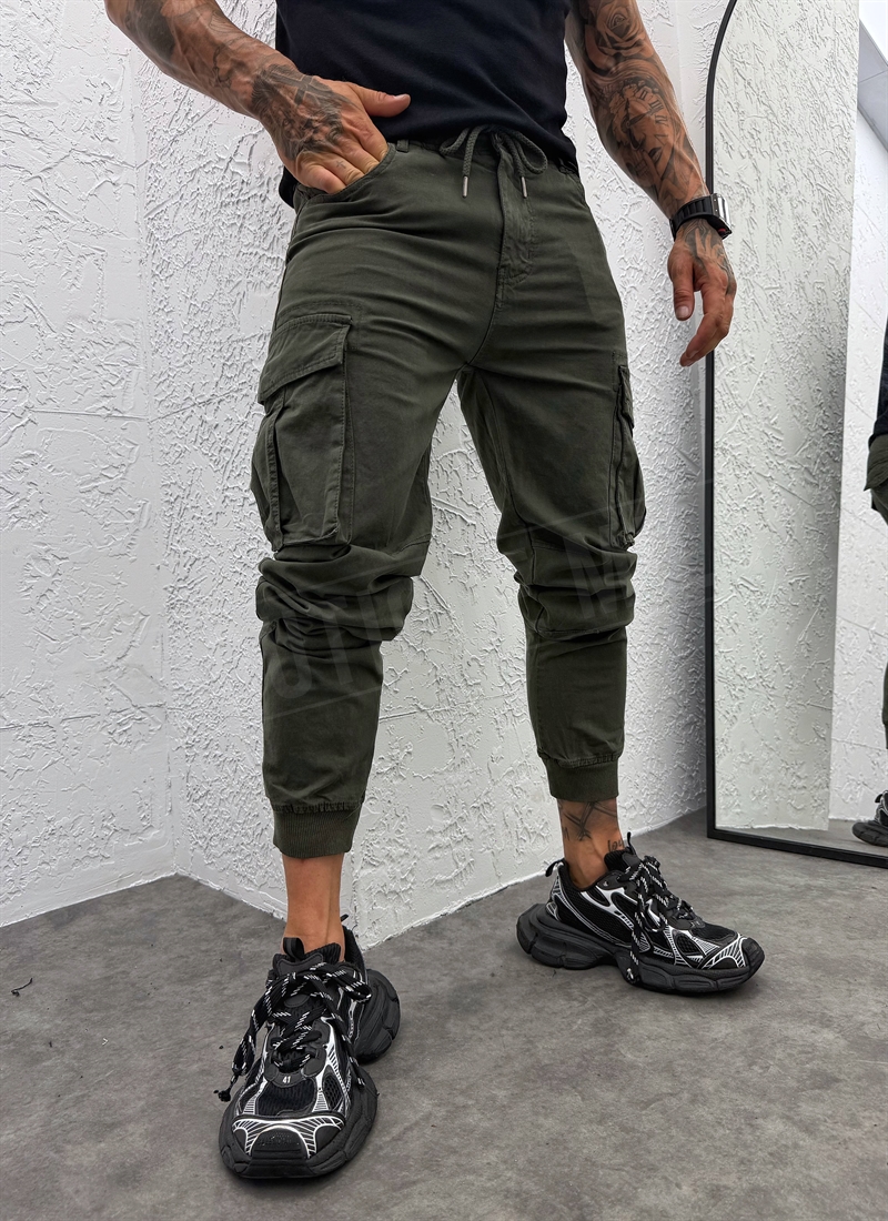 Pantaloni barbatesti cargo verde maslin „STREET CARGO” A22767-3