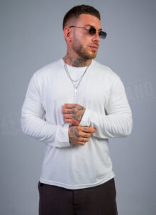 Bluza barbateasca usoara cu maneca lunga alba B9468-2
