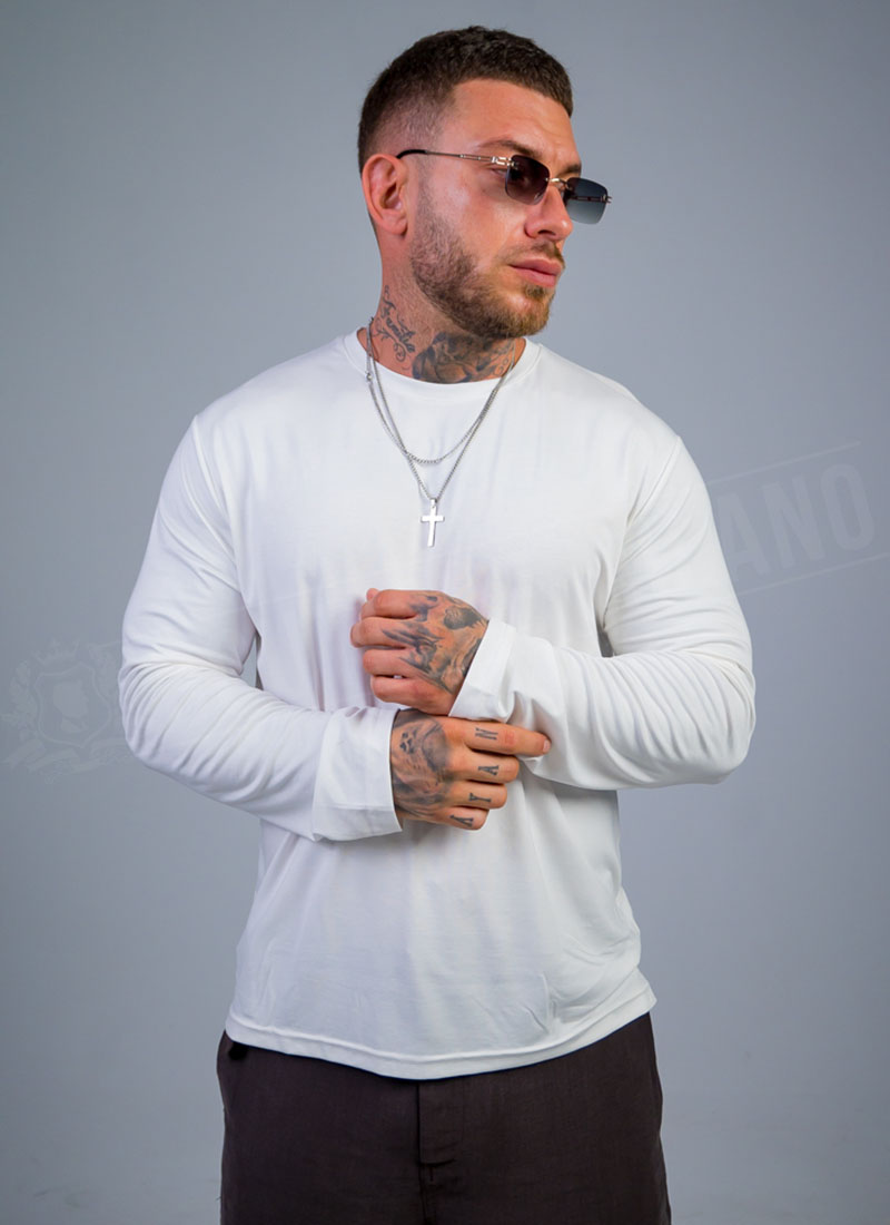 Bluza barbateasca usoara cu maneca lunga alba B9468-2