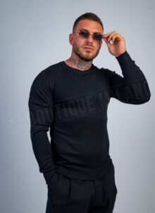 Pulover barbatesc din tricot fin negru B801-1