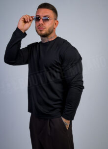 Bluza barbateasca usoara cu maneca lunga neagra B9468-1
