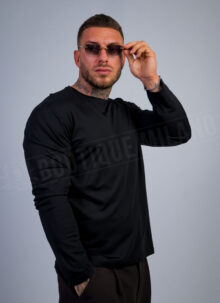 Bluza barbateasca usoara cu maneca lunga neagra B9468-1