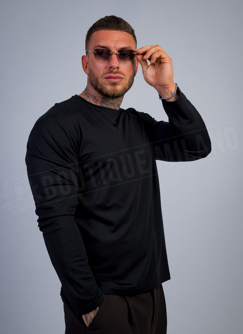 Bluza barbateasca usoara cu maneca lunga neagra B9468-1