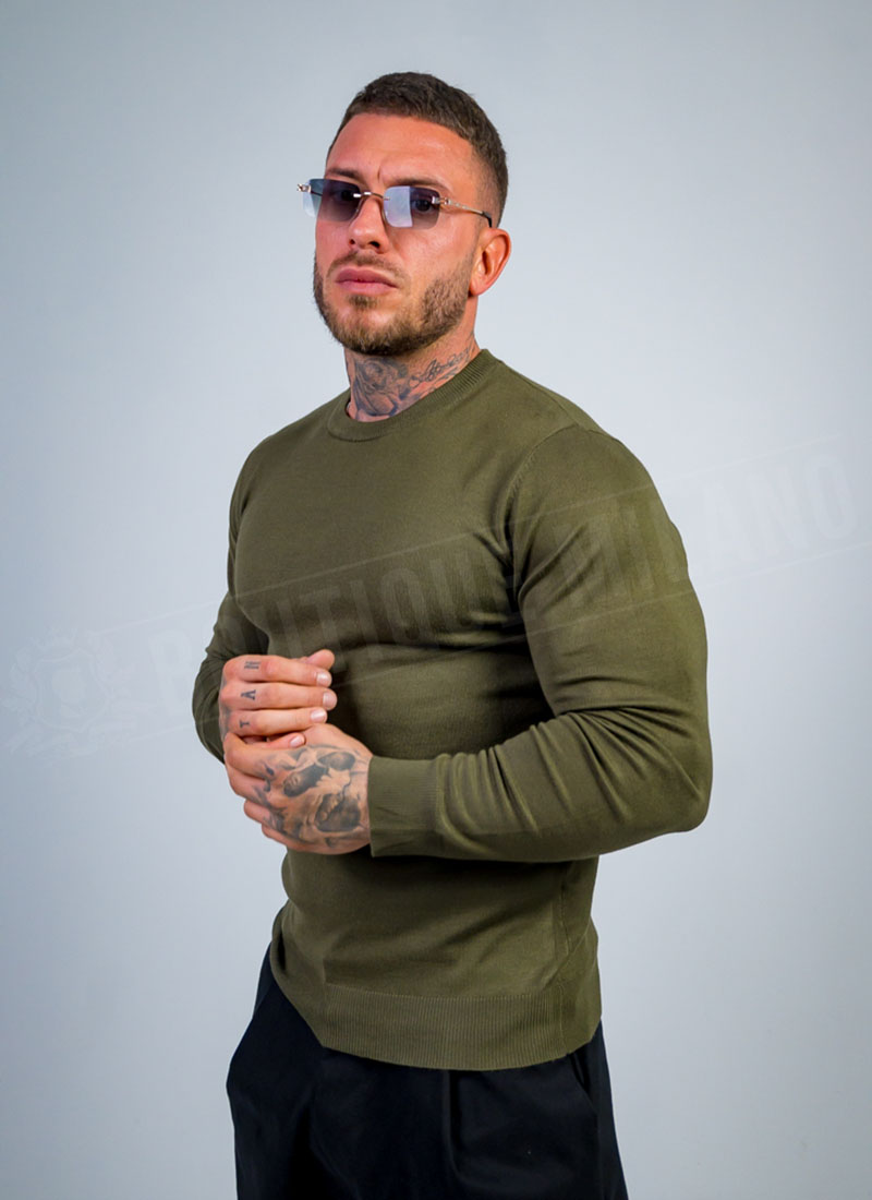 Pulover barbatesc din tricot fin verde B801-23