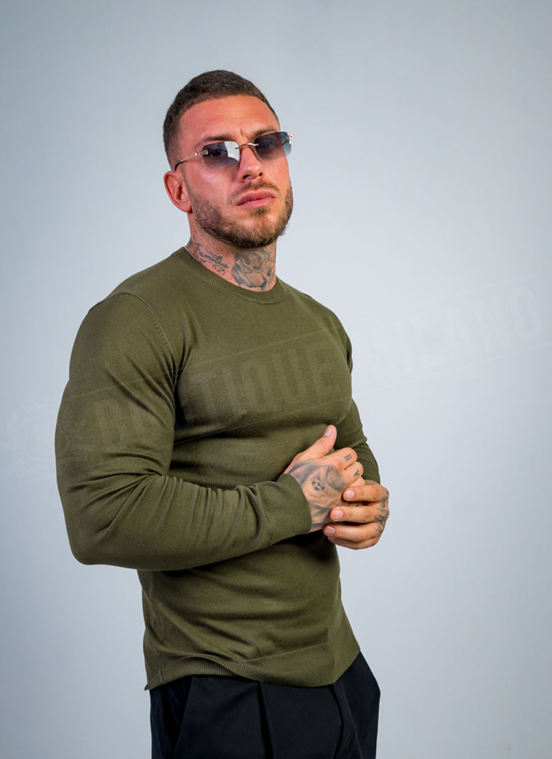 Pulover barbatesc din tricot fin verde B801-23