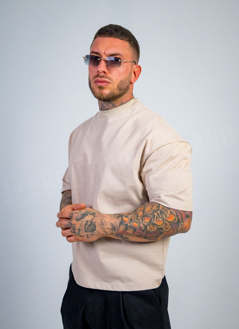 Tricou barbatesc oversize bej T19869-4