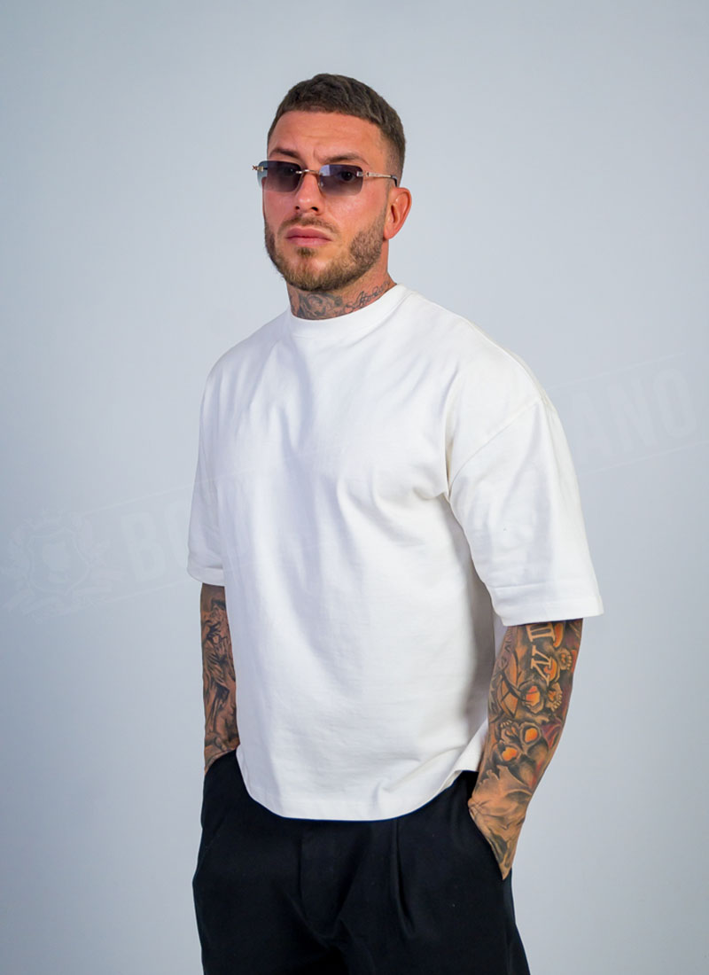 Tricou barbatesc oversize alb T19869-2