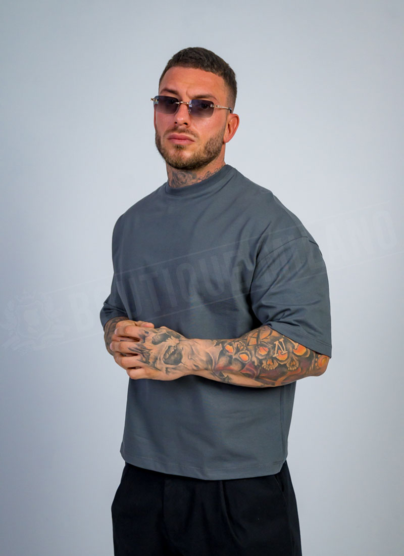 Tricou barbatesc oversize gri T19869-3