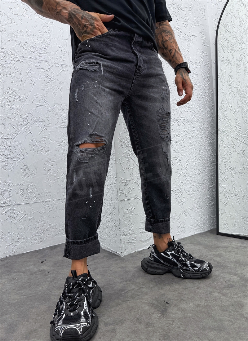 Blugi barbatesti negri rupti model „Vintage Wash Ripped Black” A1821
