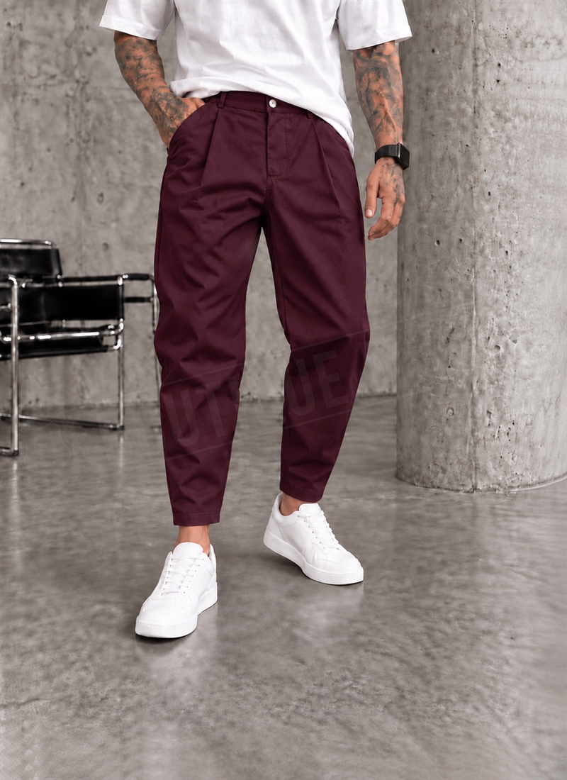 Pantaloni barbatesti smart-casual visinii „SMART BLACK PLEATED” P19212-5
