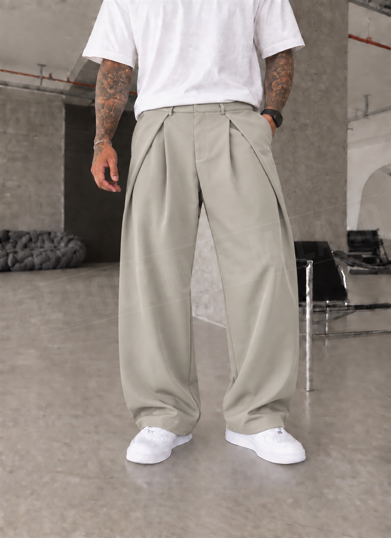 Pantaloni barbatesti bej „OVERSIZED PLEATED TROUSERS” P2690-5