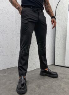 Pantaloni barbatesti negri smart-casual cu snur in talie P9417-1