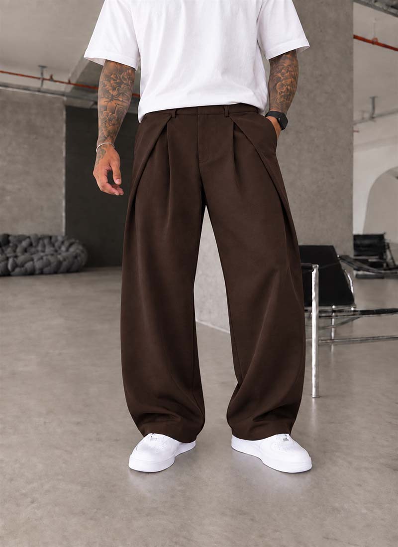 Pantaloni barbatesti maro „OVERSIZED PLEATED TROUSERS” P2690-9