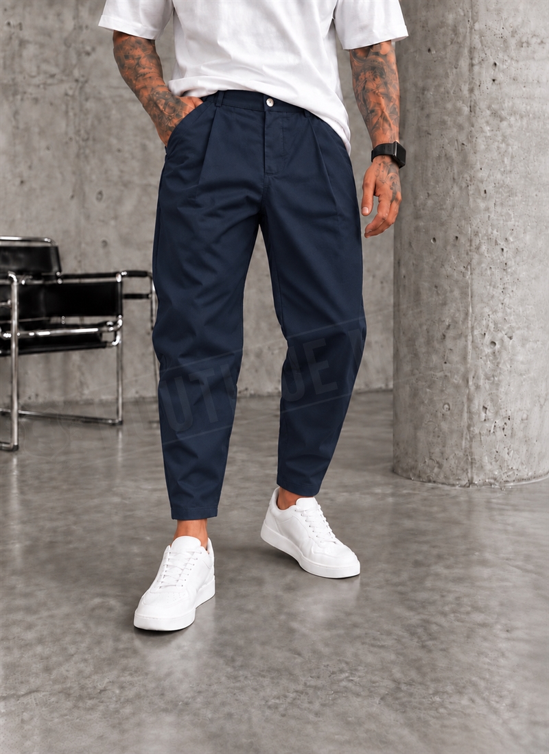 Pantaloni barbatesti smart-casual albastru inchis „SMART BLACK PLEATED” P19212-3