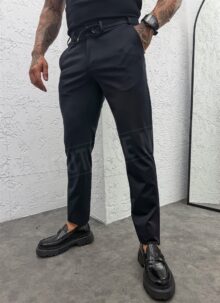 Pantaloni barbatesti albastri smart-casual cu snur in talie P9417-2