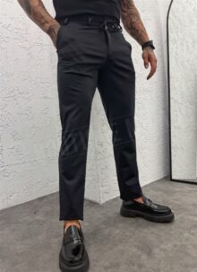 Pantaloni barbatesti albastri smart-casual cu snur in talie P9417-2
