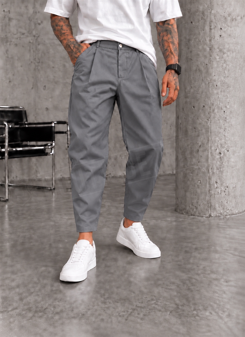 Pantaloni barbatesti smart-casual gri „SMART BLACK PLEATED” P19212-2