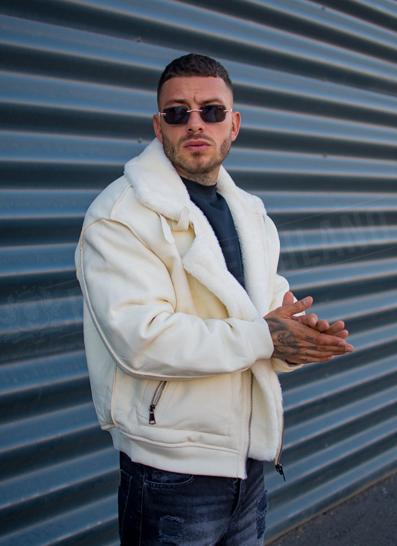 Geaca barbateasca bomber reversibila alba – model „2-IN-1 REVERSIBLE AVIATOR” K88631-2