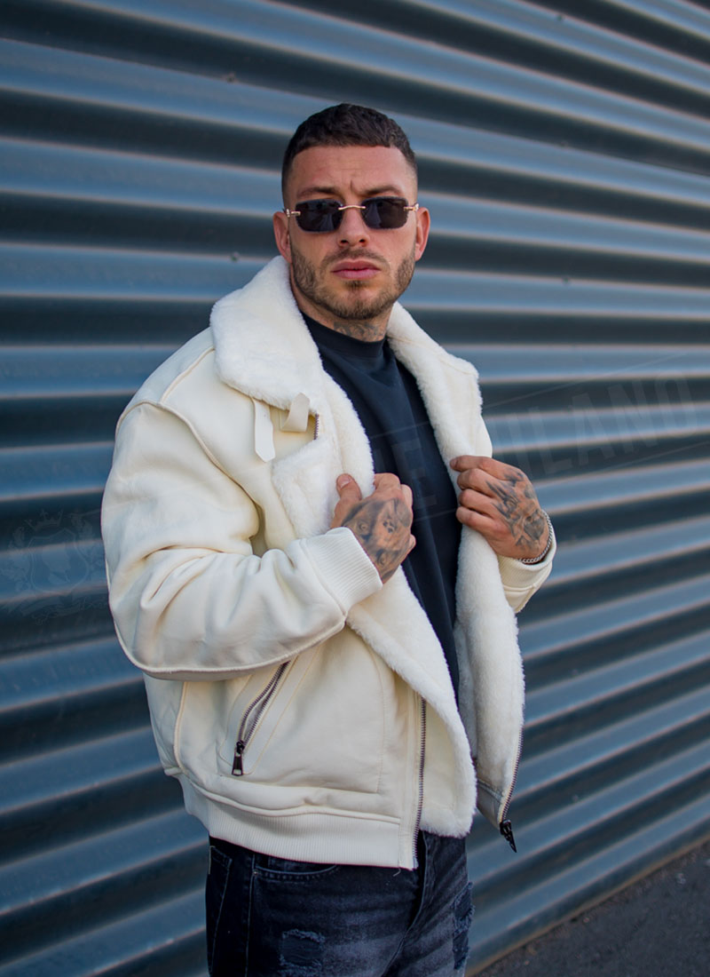 Geaca barbateasca bomber reversibila alba – model „2-IN-1 REVERSIBLE AVIATOR” K88631-2