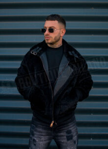 Geaca barbateasca bomber reversibila neagra – model „2-IN-1 REVERSIBLE AVIATOR” K88631-1