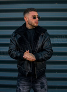 Geaca barbateasca bomber reversibila neagra – model „2-IN-1 REVERSIBLE AVIATOR” K88631-1